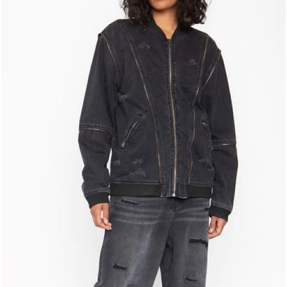 Sandrine Rose x Free People Black Zipper Bomber Jean Jacket Size large NWT
